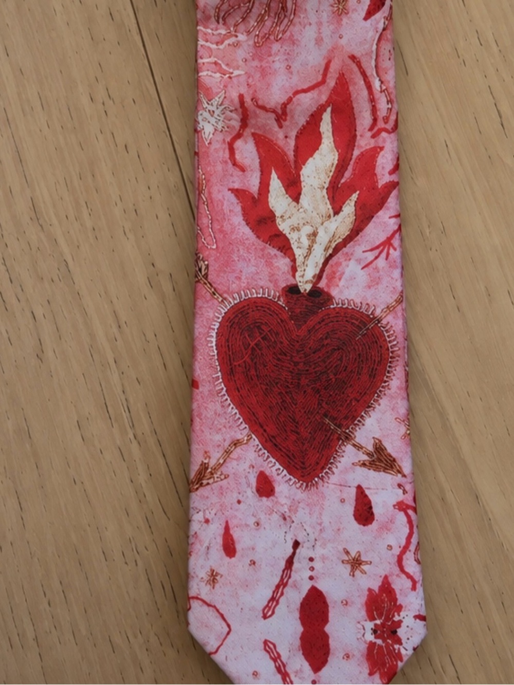 Handmade Sacred Heart Necktie | Pink & Red Tattoo Print